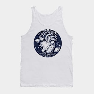 Space heart Blue and White surrounded by planets Tank Top